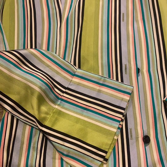 Dana Buchman Vintage Silk Striped 70’s Blouse in Lime Green - Picture 2 of 8
